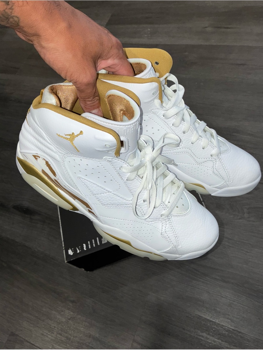 Jordan High-Top Sneakers in White and Gold